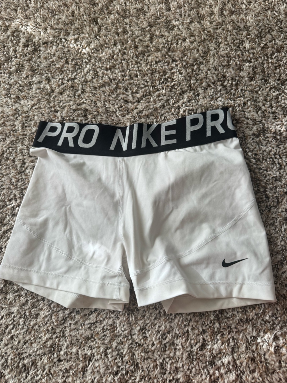 Nike White Dri-FIT Compression Shorts with Black Stitching